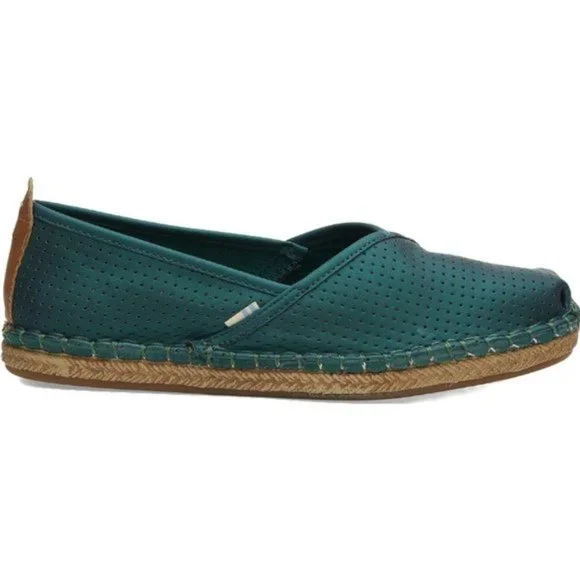 NEW TOMS Women Petra Water Shoe Emerald Matte Iridescent Jute Wrapped Loafer - Picture 2 of 4
